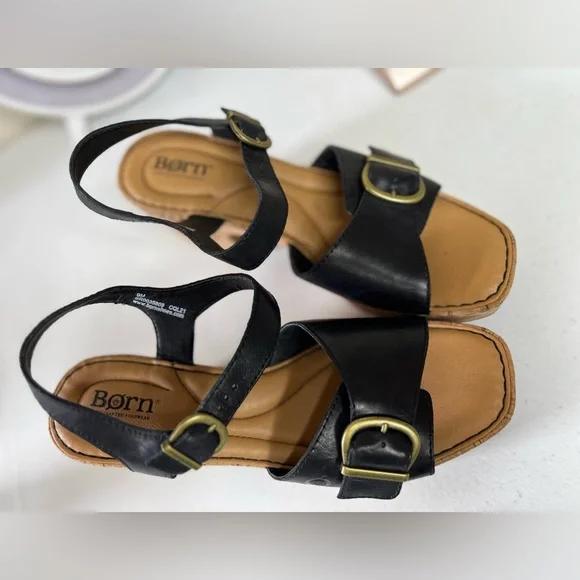 Børn Browyn platform Chunky Leather Women’s sandals black Cork Heel Y2K Preppy 9 - Picture 2 of 7